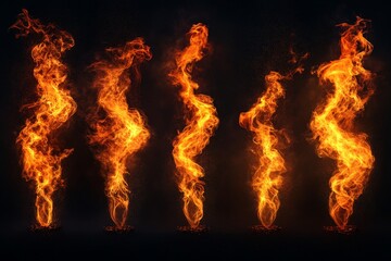 Poster - Dynamic flames dance in a captivating display of fiery shapes and forms against a dark background