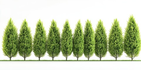 Green trees row, white background, landscaping design