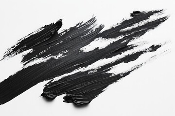 Poster - Bold black brushstroke on white canvas showcases texture and artistic expression in modern art