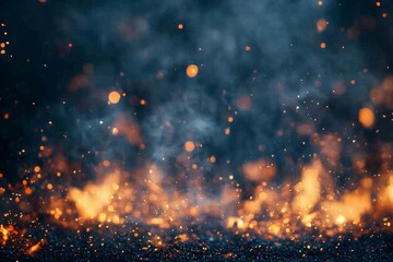 Fototapete - Vibrant orange flames and glowing embers creating a mesmerizing display of light and movement during nighttime conditions