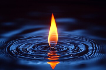 Aufkleber - Flame dances on still water creating ripples under soft light at dusk