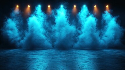 Canvas Print - Blue smoke stage lights concrete background