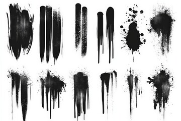Aufkleber - Black paint splatters and drips on white background for creative design applications