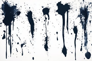 Poster - Dark ink splatters create an abstract pattern on white canvas during a contemporary art session