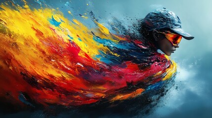 Wall Mural - visually stunning rendering of a painter splashing vibrant paint creating an intricate female shape 