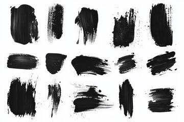 Aufkleber - Diverse black brush strokes on white background for artistic inspiration and design projects