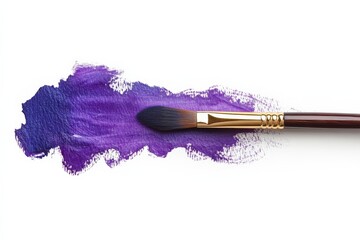 Poster - Vibrant purple paint on canvas with brush showcasing creative expression in art