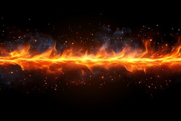 Fototapete - Dynamic flame pattern with glowing embers and smoke on a dark background