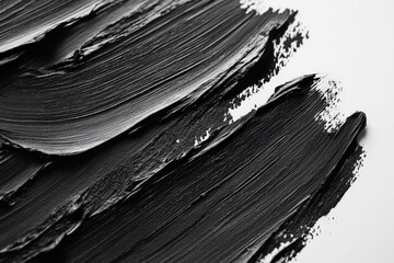 Aufkleber - Abstract painting with black acrylic strokes on white canvas showcasing artistic texture and layering technique