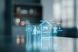 © kokoson6 - A futuristic digital representation of a home, featuring holographic figures and icons, symbolizing smart living and technology integration.