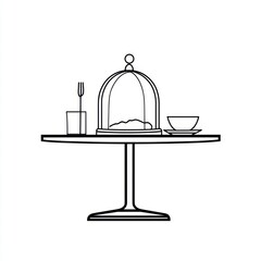 Wall Mural - Cake under glass cloche on cafe table, simple line drawing