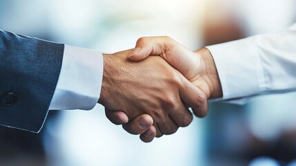 Aufkleber - Contemporary Business Partnership Visual Crisp Suit Handshake Highlighting Trust and Strategy in Corporate Office - Professional Branding and Modern Networking Solutions