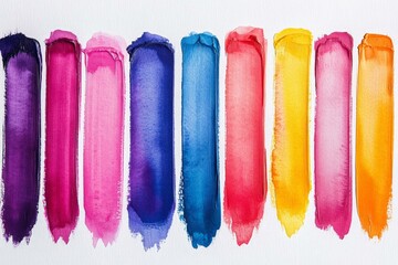 Poster - Colorful watercolor strokes showcasing vibrant shades on a white background perfect for art projects