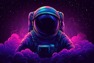 Wall Mural - astronaut emerging from colorful clouds in a cosmic space scene with vibrant colors and stars in the