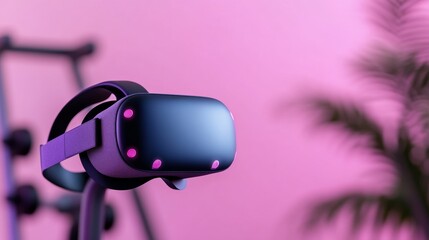 Aufkleber - Contemporary Virtual Reality Futuristic VR Headset with Sleek Black Design Amid Soft Pink Background - Immersive Experiences for Gaming and Modern Education