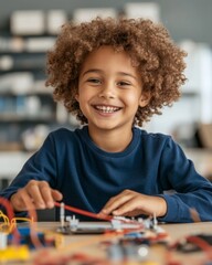 Leinwandbilder - Vibrant Robotics Learning Multicultural Kids Engaged with DIY Kits in Tech-Forward Classroom - Enhancing STEM Skills and Collaboration for Future Innovators