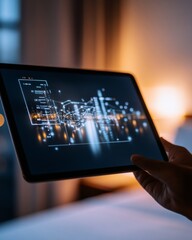 Poster - Minimalist Hospitality Tech Interactive Hotel Booking on Tablet in Modern Room - Enhancing Sustainable Travel and Urban Experience in Luxury Accommodations