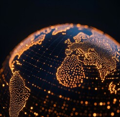 Leinwandbilder - Illuminated Digital Globe Gold LED Dot Mesh for Data Visualization in Global Tech Solutions - Innovative Business Analytics and Interactive Design for Professional Presentations