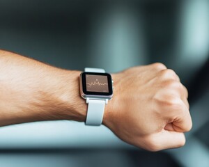 Aufkleber - Streamlined Tech Fitness Sleek Smartwatch on Korean Mans Wrist for Real-Time Biometrics in Modern Gym - Optimizing Athletic Performance and Health Insights