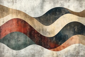 Aufkleber - Abstract waves with earthy tones and textures on a textured background