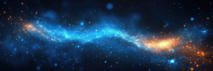 A stunning cosmic galaxy scene filled with vibrant blue and orange stars, evoking a sense of wonder and the vastness of the universe.
