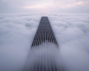 Poster - Futuristic Urban Banking Sleek Glass Skyscraper Piercing Cloudscape - Modern Financial Hub in Urban Skyline, Architectural Innovation for Business Growth