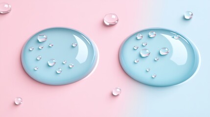 Canvas Print - Colorful Liquid Drops on Soft Pastel Background in Pink and Blue Tones for Creative Design and Aesthetic Use