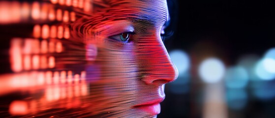 Fototapete - Cyberpunk Aesthetic Holographic Interface Vibrant Light Display on Textured Canvas for Futuristic Design and Innovative Visual Marketing in Tech Industry Applications