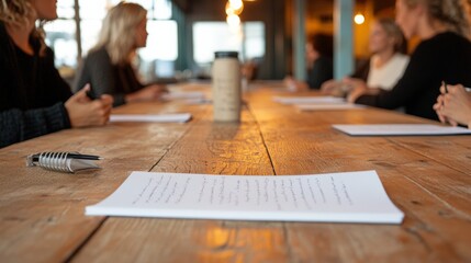 Poster - Rustic Co-Working Aesthetic Collaborative Brainstorming in Timber Workspace - Engaging Professional Meetings and Contemporary Office Culture for Creative Industries