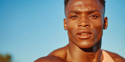 Aufkleber - Tech-Forward Athletic Portrait Sunlit Male Athlete in Performance Wear - Digital Wellness Content for Health Apps and Fitness Tech Marketing