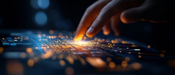 Poster - Holographic Touchscreen Display with Futuristic Interface Illuminated Graph on Glossy Surface - Cutting-edge Fintech Solution for Secure Transaction Visuals and Banking Innovation