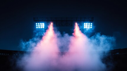 Aufkleber - Atmospheric Light Beams in Modern Stadium Fog Theatrical Event Design with Steel and Mist for Engaging Sports Venues and Dynamic Media Production