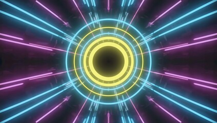 Abstract neon light tunnel, vibrant colors, futuristic background, digital art, ideal for tech visuals