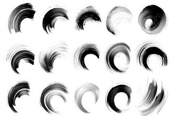 Aufkleber - Unique abstract designs showcasing dynamic brush strokes in black and white colors on a blank background