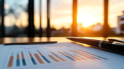 Leinwandbilder - Minimalist Financial Strategy Graph with Sleek Modern Pens on Glass Desk - Corporate Advisory Content and Business Innovation for Strategic Planning