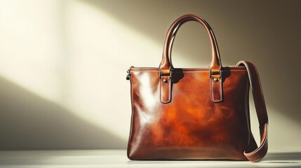 Elegant Brown Leather Handbag in Sunlit Studio