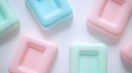 Wall Mural - Colorful Soft Plastic Containers in Pastel Shades on a Light Background for Creative Projects