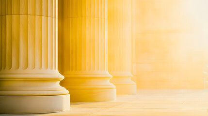 Majestic courthouse exterior featuring towering marble columns, intricate architectural details, and a grand entrance, embodying the power and prestige of law and justice.
