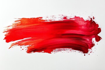 Aufkleber - Bold red brushstroke on white canvas showcasing vibrant artistic expression during creative painting session