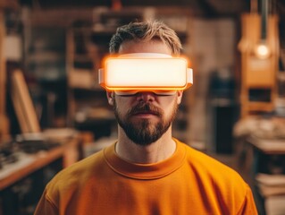 Aufkleber - Retro-Futuristic Developer Vibe Neon VR Glasses in Eclectic Studio Urban Tech Innovation and Digital Content Creation for Modern Workspaces