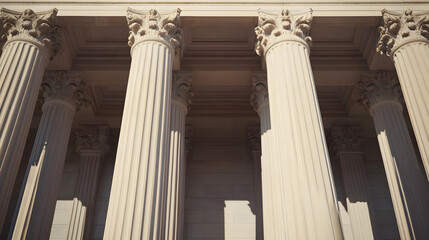 Wall Mural - Majestic courthouse exterior featuring towering marble columns, intricate architectural details, and a grand entrance, embodying the power and prestige of law and justice.
