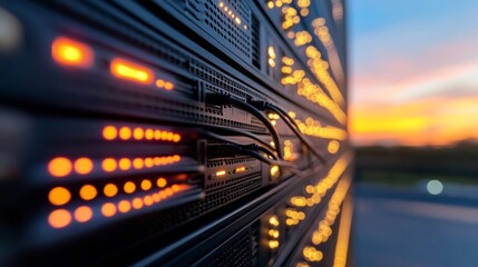 Fototapete - Futuristic Data Center Design Illuminated Server Racks with Advanced Network Cabling and Cooling Systems - High-Tech Content for Cloud Computing and Digital Infrastructure Innovation