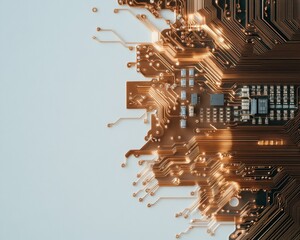 Fototapete - Sleek Circuit Board Artistry Copper Microchip Arrangement on Blue Surface - Advanced Tech Innovation and Commercial Electronics Design for Digital Transformation