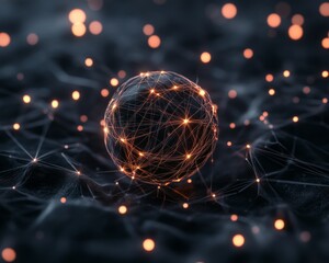 Leinwandbilder - Neoteric Digital Network Art Illuminated Orb with Light Fragments on Dark Backdrop - Tech Innovation and Big Data Visualization for Modern Business Solutions