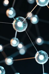 Leinwandbilder - Neon Tech Network Illuminated Glass Orbs with Glowing Nodes and Radiant Wires - Futuristic Connectivity Design for Digital Infographics and Data Visualization