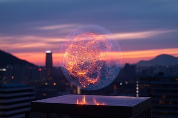 Aufkleber - Futuristic UWB Smart Home Interface Holographic IoT Display in Modern Seoul Apartment - Metallic Surfaces and Soft Textures for Urban Tech Innovation