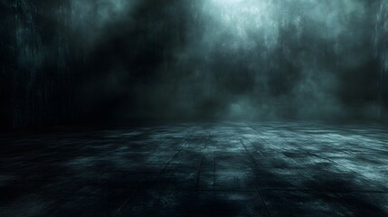 Canvas Print - Dark Moody Grungy Room Background, Mysterious Foggy Atmosphere, Industrial Concrete Floor Texture