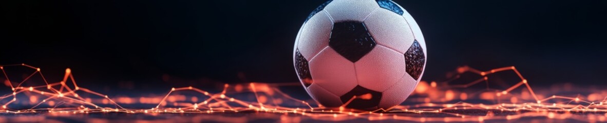 Poster - Vibrant Digital Soccer Ball Art Futuristic Graph Design with Neon Splash for Sports Branding and Interactive Marketing in Dynamic Game Environments