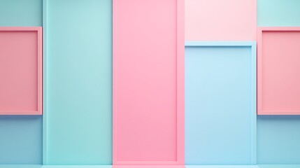 Wall Mural - Modern Abstract Background with Colorful Geometric Shapes and Clean Lines in Pastel Shades of Pink and Blue