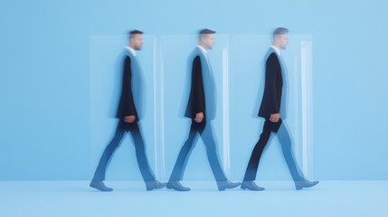 Leinwandbilder - Contemporary Workplace Dynamics Motion Blur of Diverse Professionals Walking in Glass Corridor - Business Innovation and Digital Marketing Content for Modern Corporate Settings